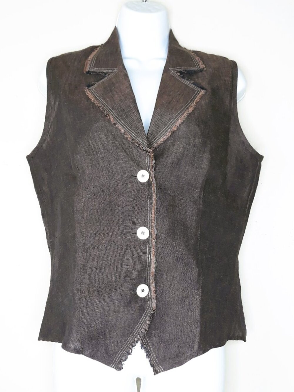 Seidensticker Women 100% Flax Linen Shirt Vest 6 Frayed Edge Lagenlook Festival